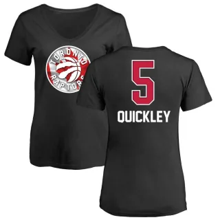 Women's Toronto Raptors Immanuel Quickley Black Name and Number Banner Wave V-Neck T-Shirt